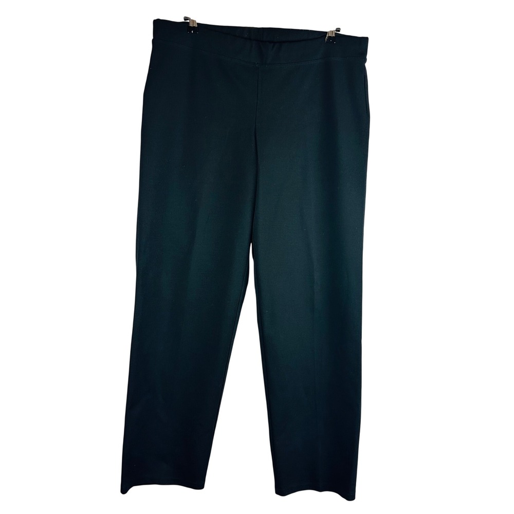 Eileen Fisher Womans Sz Large Pants Black Pull On Ponte Straight Leg